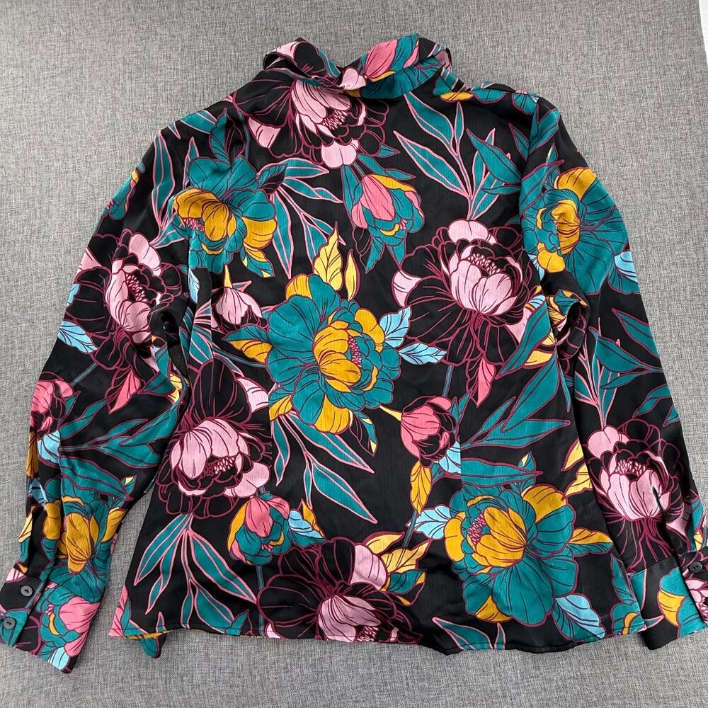 Ryegrass Tie Knot Button Top Plus 2x Blouse Floral Collared Long Sleeve - Picture 12 of 13